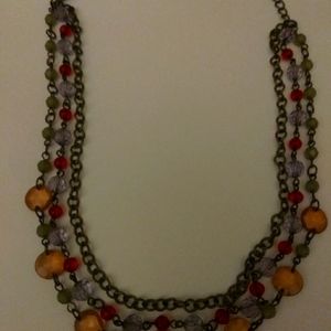 J392 Beautiful Red/Amber Multi-Strand Necklace